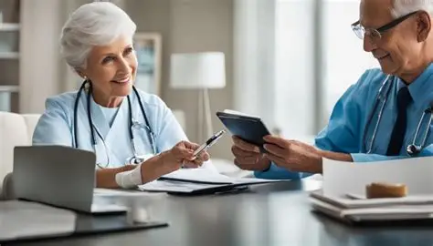 Geriatrics Billing Services - Doctor and patient looking at report-happily
