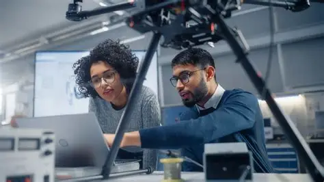 Two people looking at a laptop