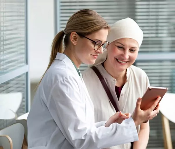 Doctor showing information to her patient
